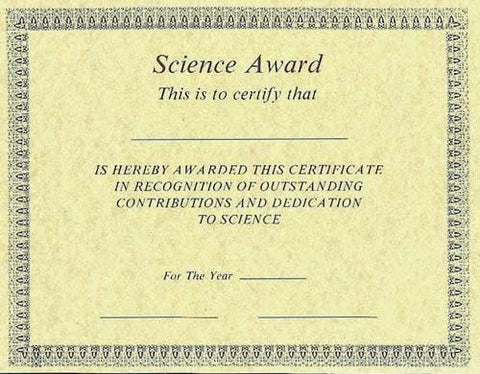 Science Award Certificate