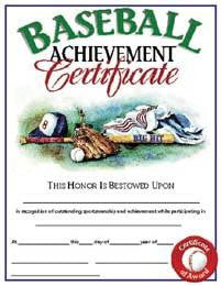 Baseball Certificate
