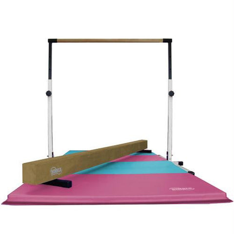 Adj White Horiz. Bar, 8' Tan Beam & 8' Pink-Light Blue Mat